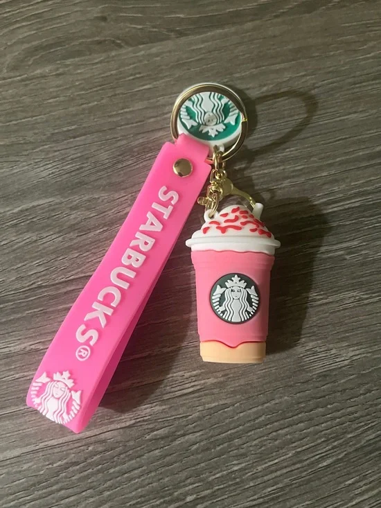 Coffee keychain/ bag charm Hot Pink Strap - Picture 1 of 2